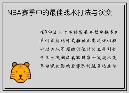 NBA赛季中的最佳战术打法与演变